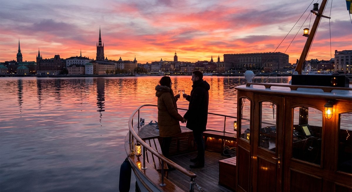 Abendliche Bootsfahrt Stockholm - Sonnenuntergang