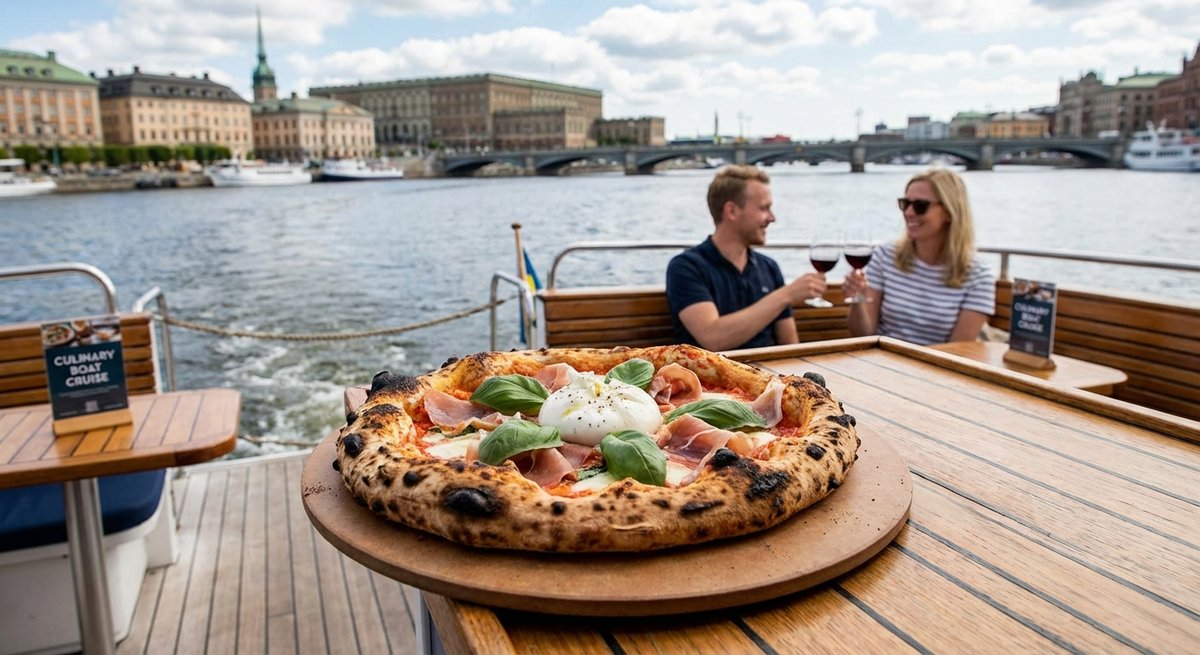 Pizza Bootstour in Stockholm mit Blick auf die Stadt